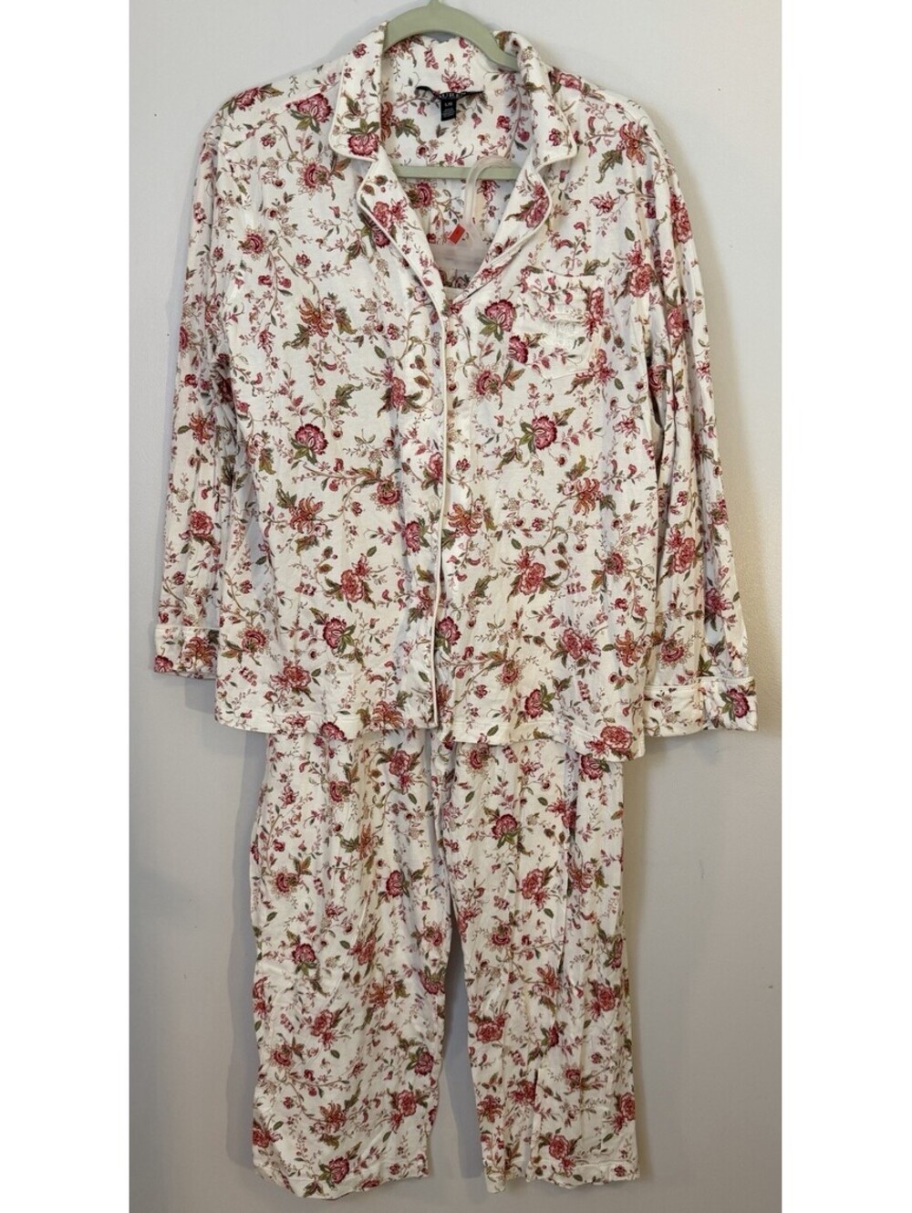 Lauren Ralph Lauren VTG Rose Floral Monogram Pajama Set Buttery Soft Large EUC
